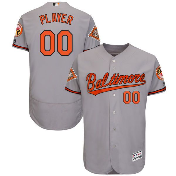 Men Baltimore Orioles Majestic Road Gray 2017 Authentic Flex Base Custom MLB Jersey with Commemorative Patch